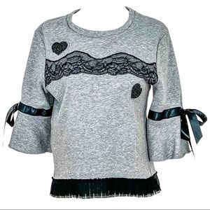 OO LaLa Lace & Beaded Cropped Sweatshirt